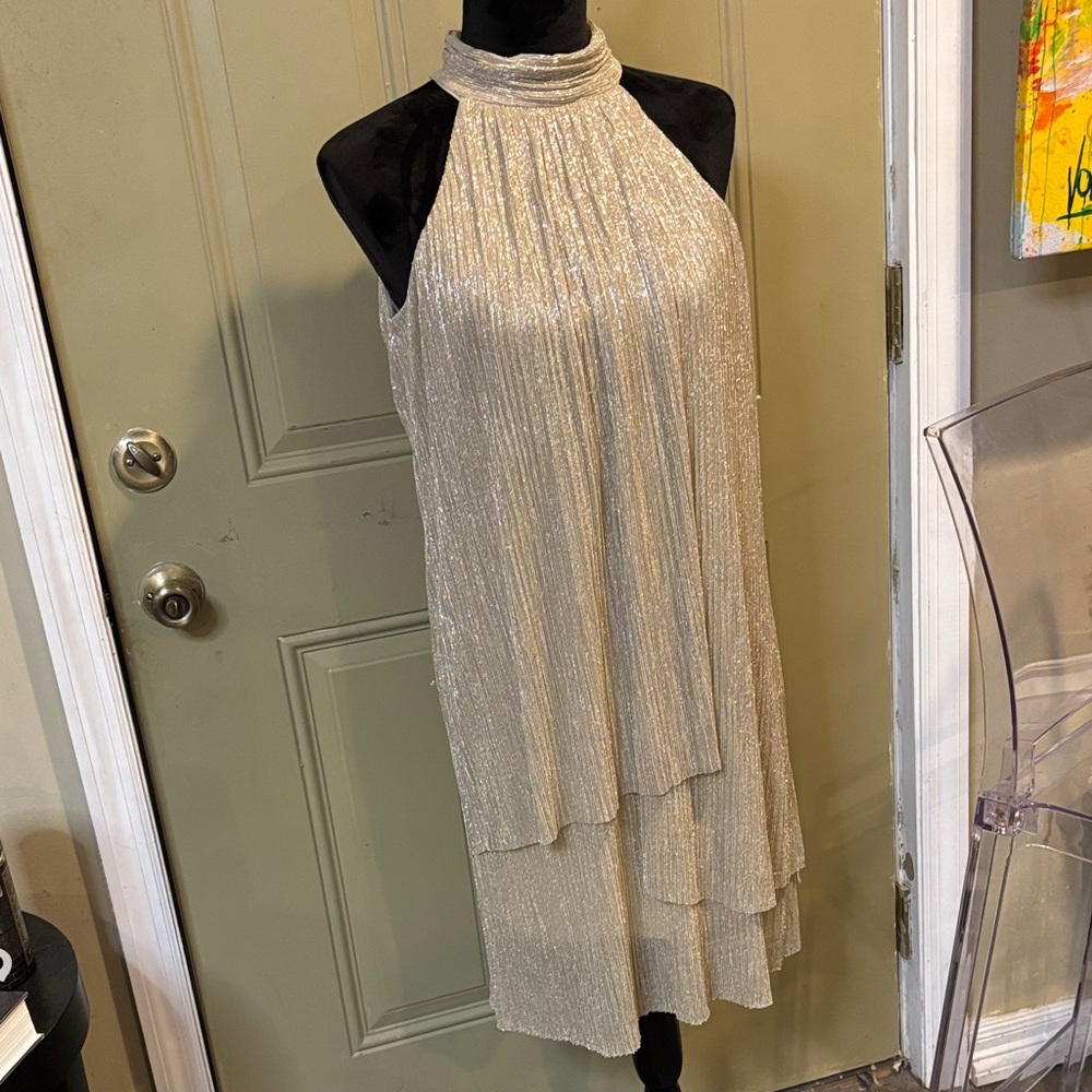 London Times Shimmering Gold Halter Dress